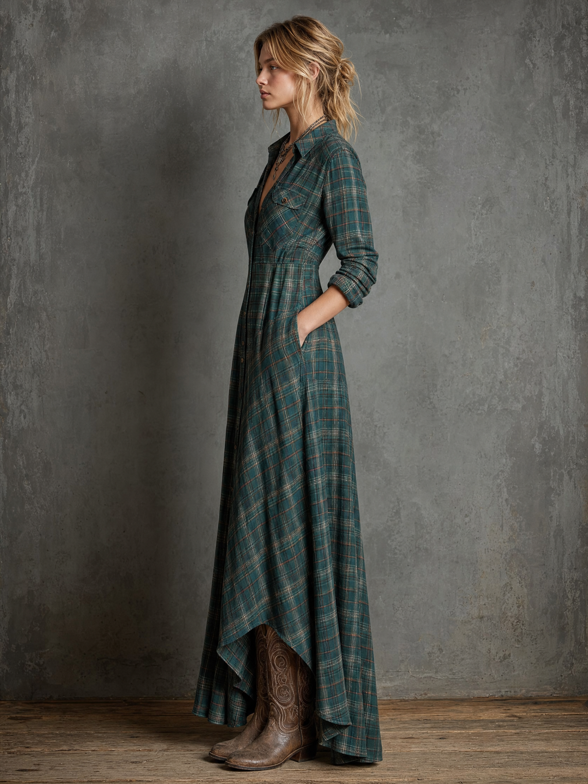 Women's Lapel Plaid Maxi Dress – House of Velari