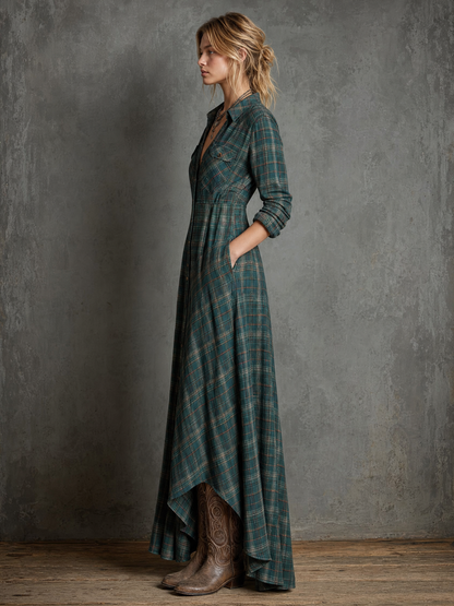 Women's Lapel Plaid Maxi Dress – House of Velari