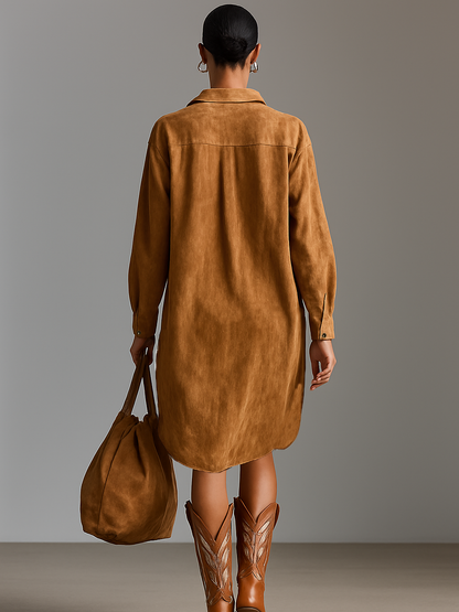 Women's Suede Lapel Embroidered Midi Dress – House of Velari