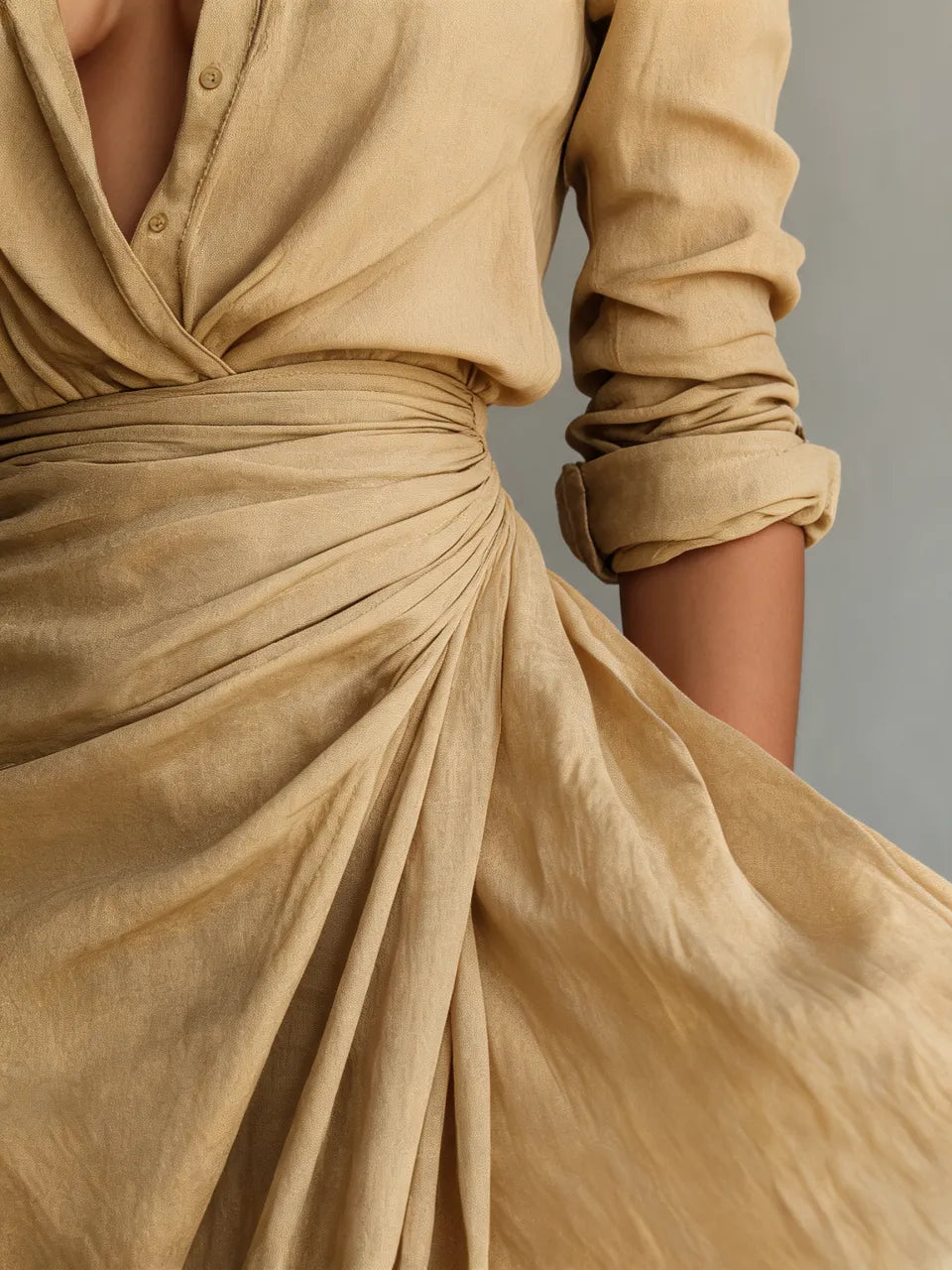 Women's Long Sleeve Belted Lapel Maxi Dress – House of Velari