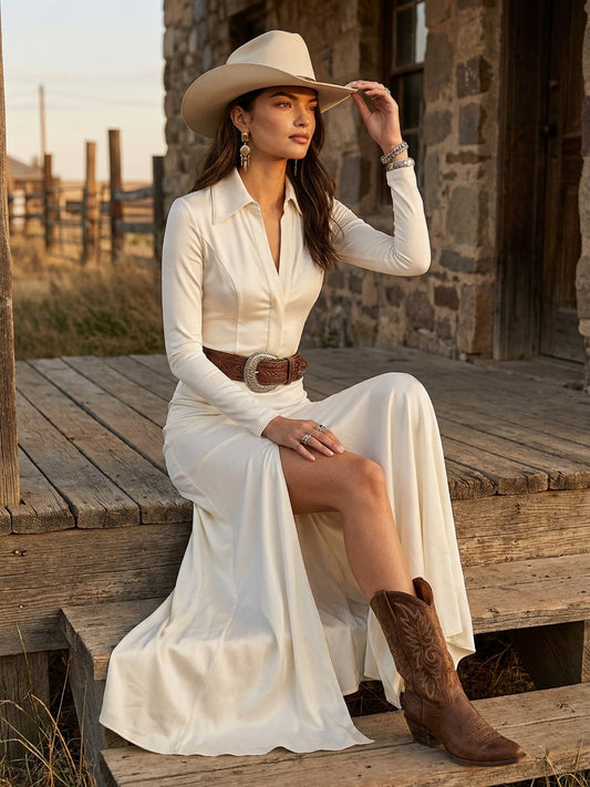 Women's Long Sleeve Lapel Maxi Dress – House of Velari