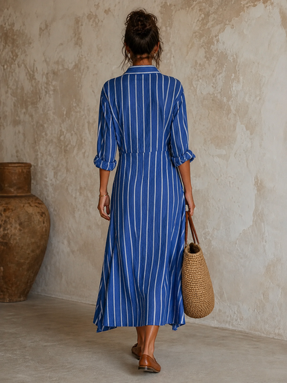 Women's Long Sleeve Asymmetric Striped Midi Dress – House of Velari