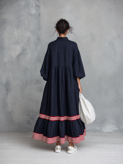 Women's Linen Long Sleeve Striped Maxi Dress – House of Velari