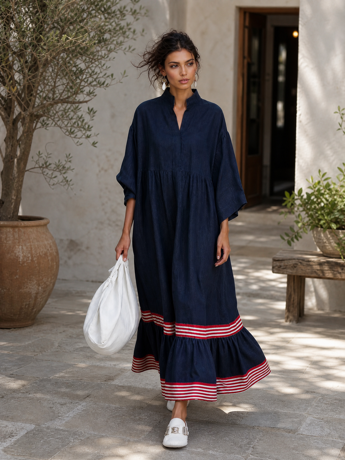 Women's Linen Long Sleeve Striped Maxi Dress – House of Velari