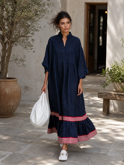 Women's Linen Long Sleeve Striped Maxi Dress – House of Velari