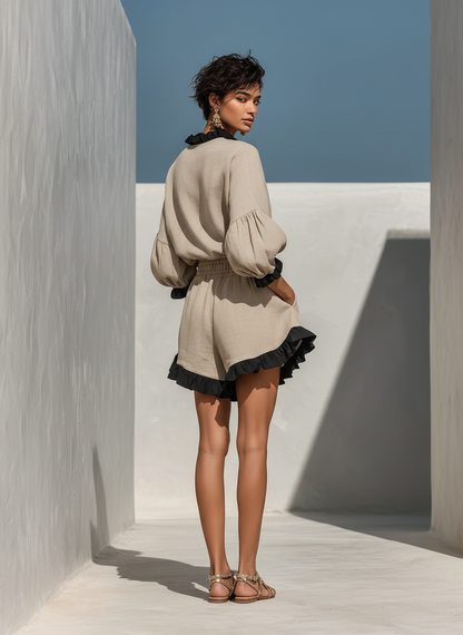 Women's Beige Linen Long Sleeve Two-Piece Set – House of Velari
