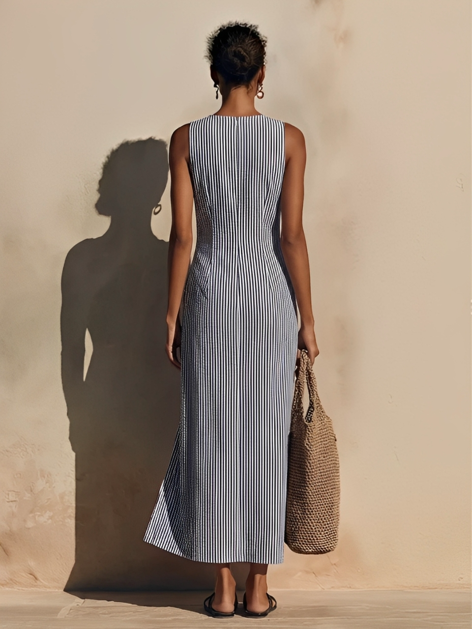 Women's White Cotton Striped Maxi Dress – House of Velari