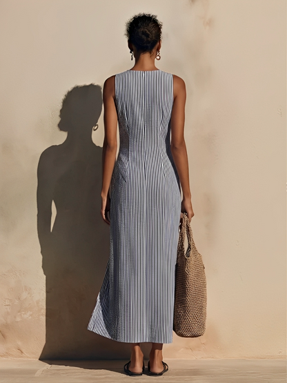 Women's White Cotton Striped Maxi Dress – House of Velari