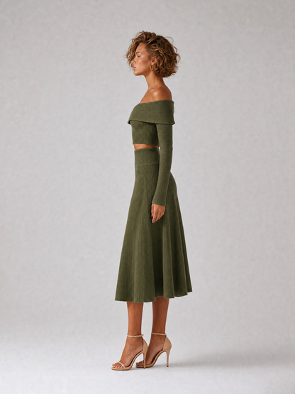 Women's Green Knit Long Sleeve Skirt Set – House of Velari