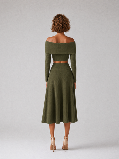 Women's Green Knit Long Sleeve Skirt Set – House of Velari