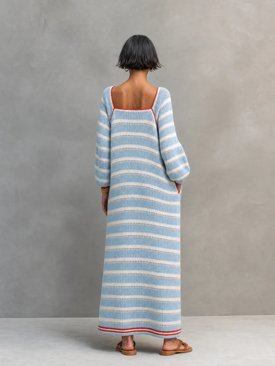 Women's Square Neck Long Sleeve Striped Sweater Dress – House of Velari