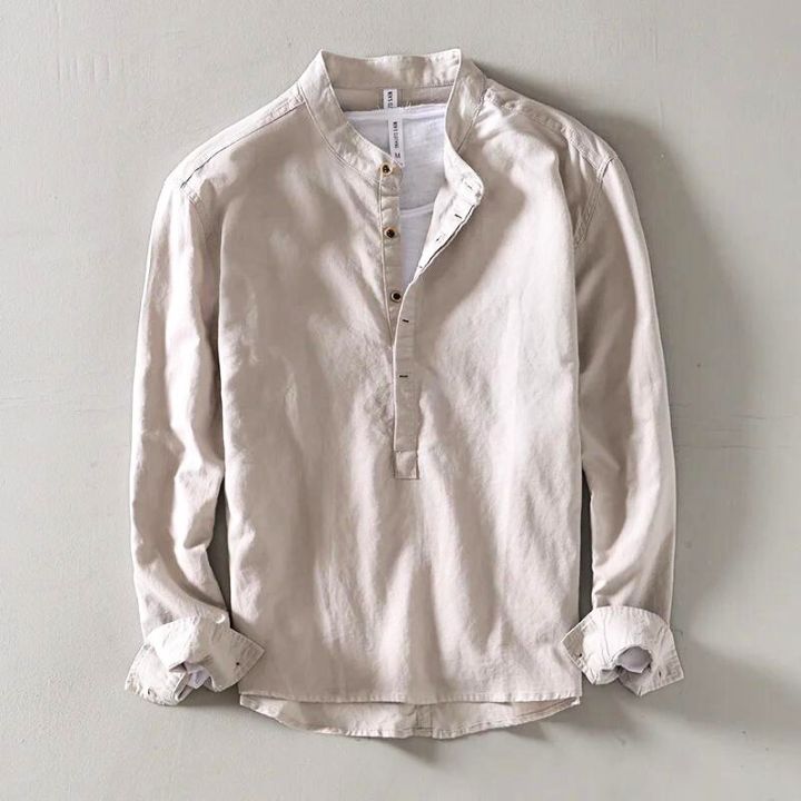 Men's Long Sleeve Collarless Linen Shirt – House of Velari