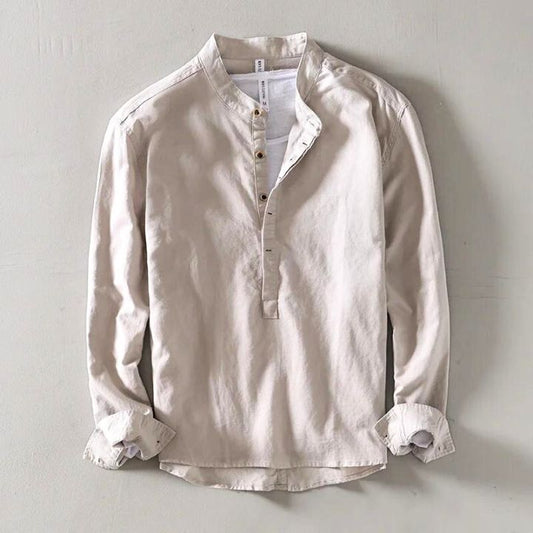 Men's Long Sleeve Collarless Linen Shirt – House of Velari