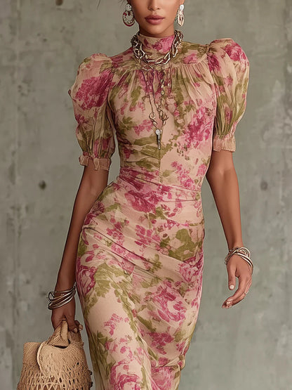 Women's High Neck Floral Chiffon Maxi Dress – House of Velari