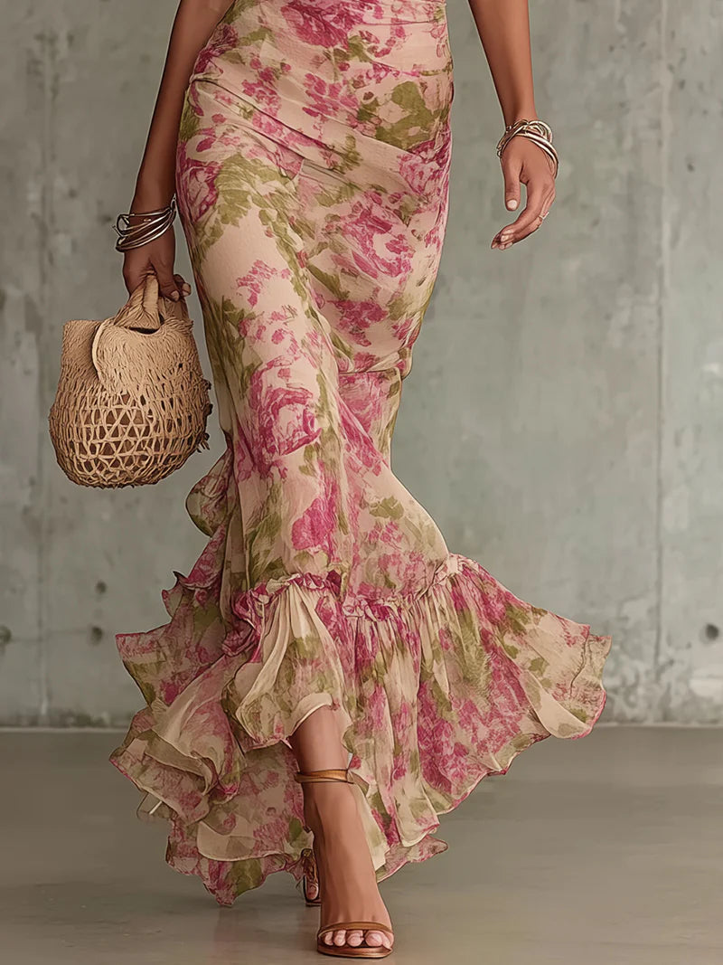 Women's High Neck Floral Chiffon Maxi Dress – House of Velari