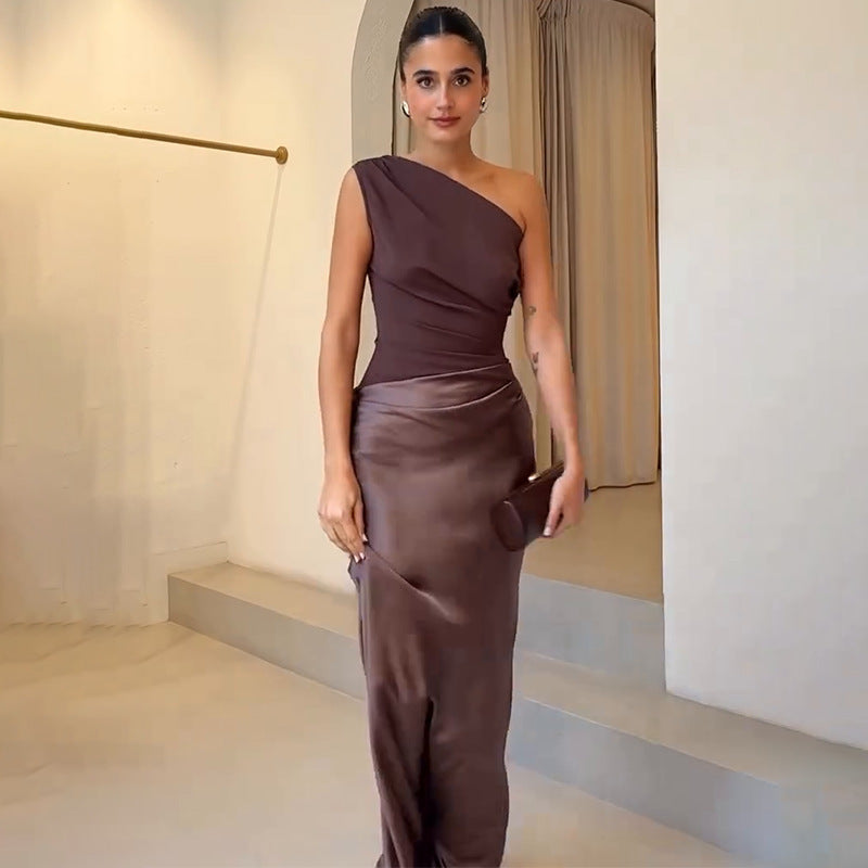 Women's One-Shoulder Satin Maxi Dress - Formal & Wedding Guest – House of Velari