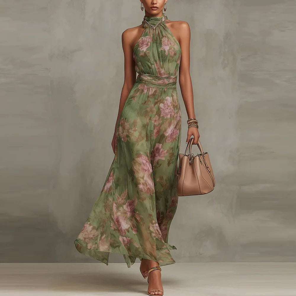 Women's Wedding Guest Floral Halter Neck Maxi Dress – House of Velari
