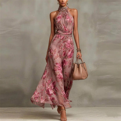 Women's Wedding Guest Floral Halter Neck Maxi Dress – House of Velari