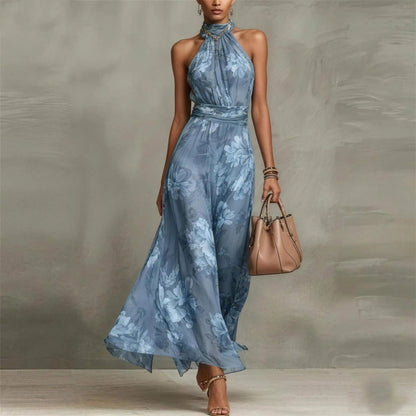 Women's Wedding Guest Floral Halter Neck Maxi Dress – House of Velari