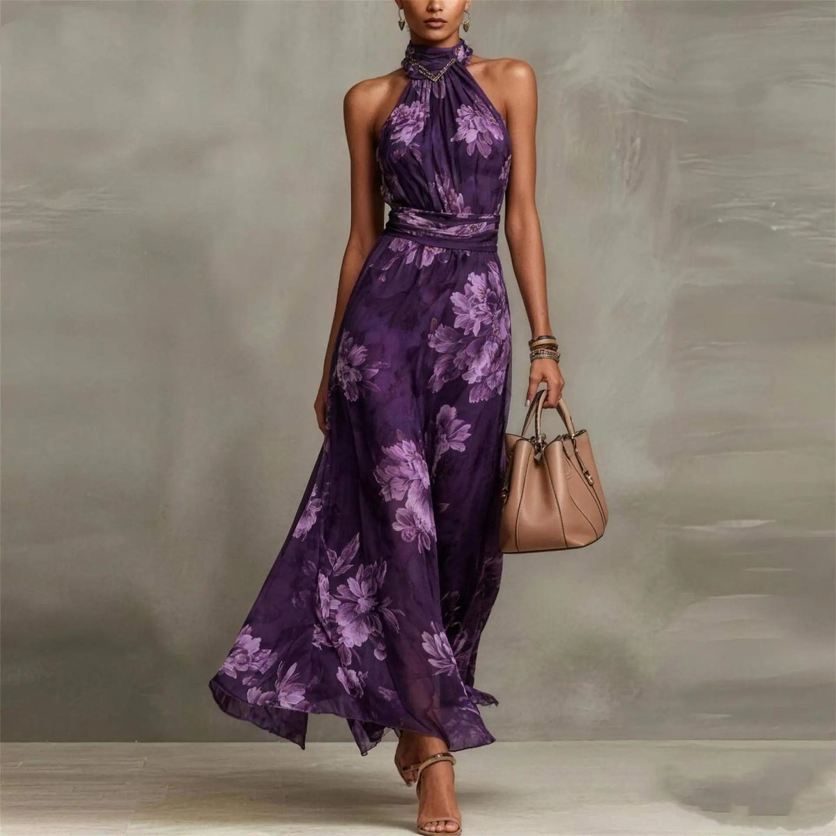 Women's Wedding Guest Floral Halter Neck Maxi Dress – House of Velari