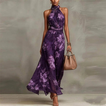 Women's Wedding Guest Floral Halter Neck Maxi Dress – House of Velari