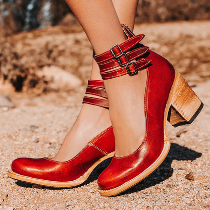 Women's Block-Heel Buckle Ankle Boots – House of Velari