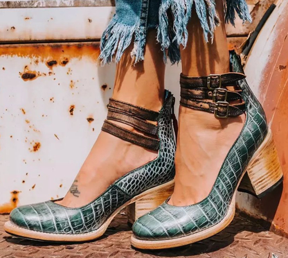 Women's Block-Heel Buckle Ankle Boots – House of Velari