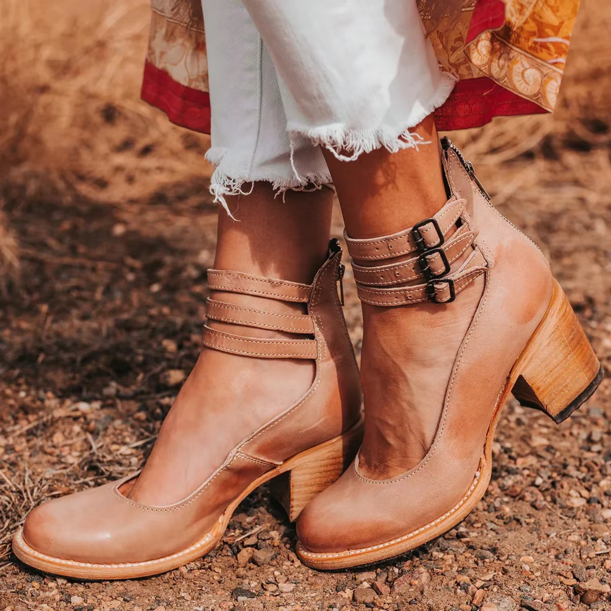 Women's Block-Heel Buckle Ankle Boots – House of Velari