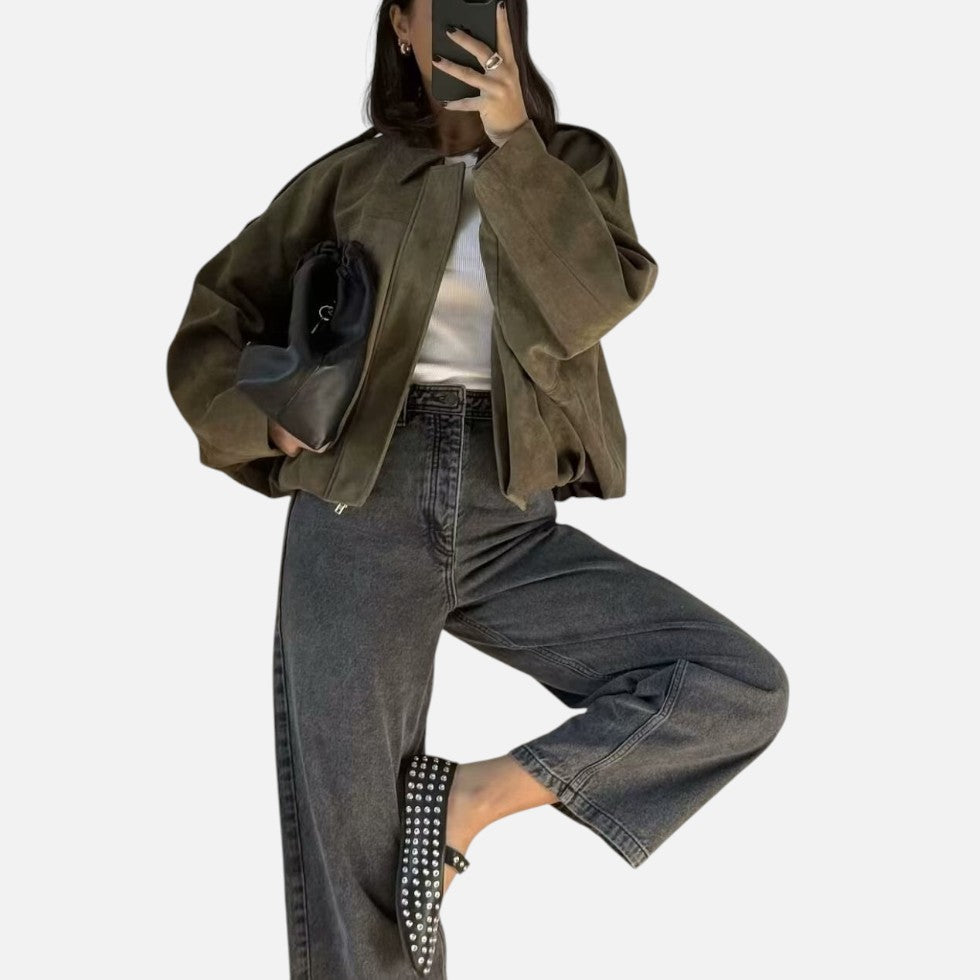 Zip Front Cropped Suede Spring Jacket – House of Velari