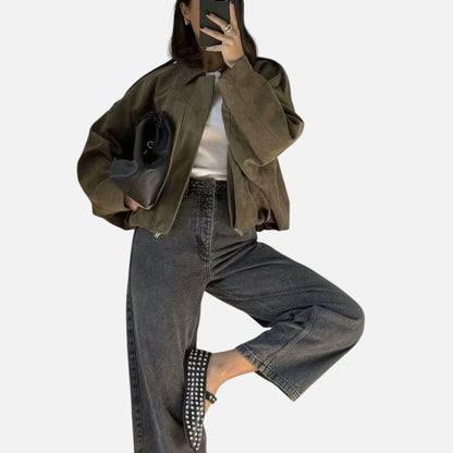 Zip Front Cropped Suede Spring Jacket – House of Velari