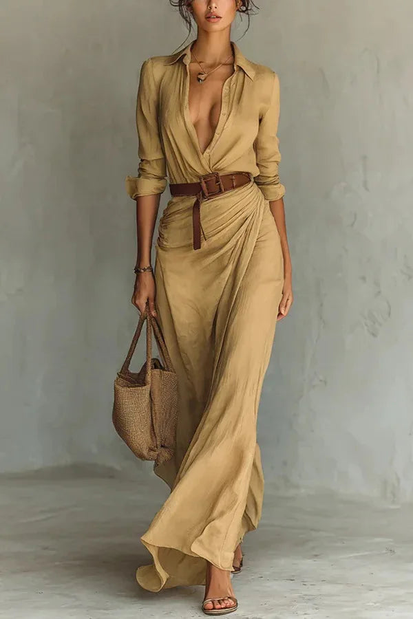 Women's Belted Wrap Maxi Shirt Dress – House of Velari