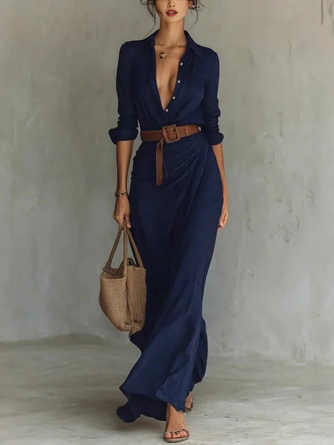 Women's Belted Wrap Maxi Shirt Dress – House of Velari