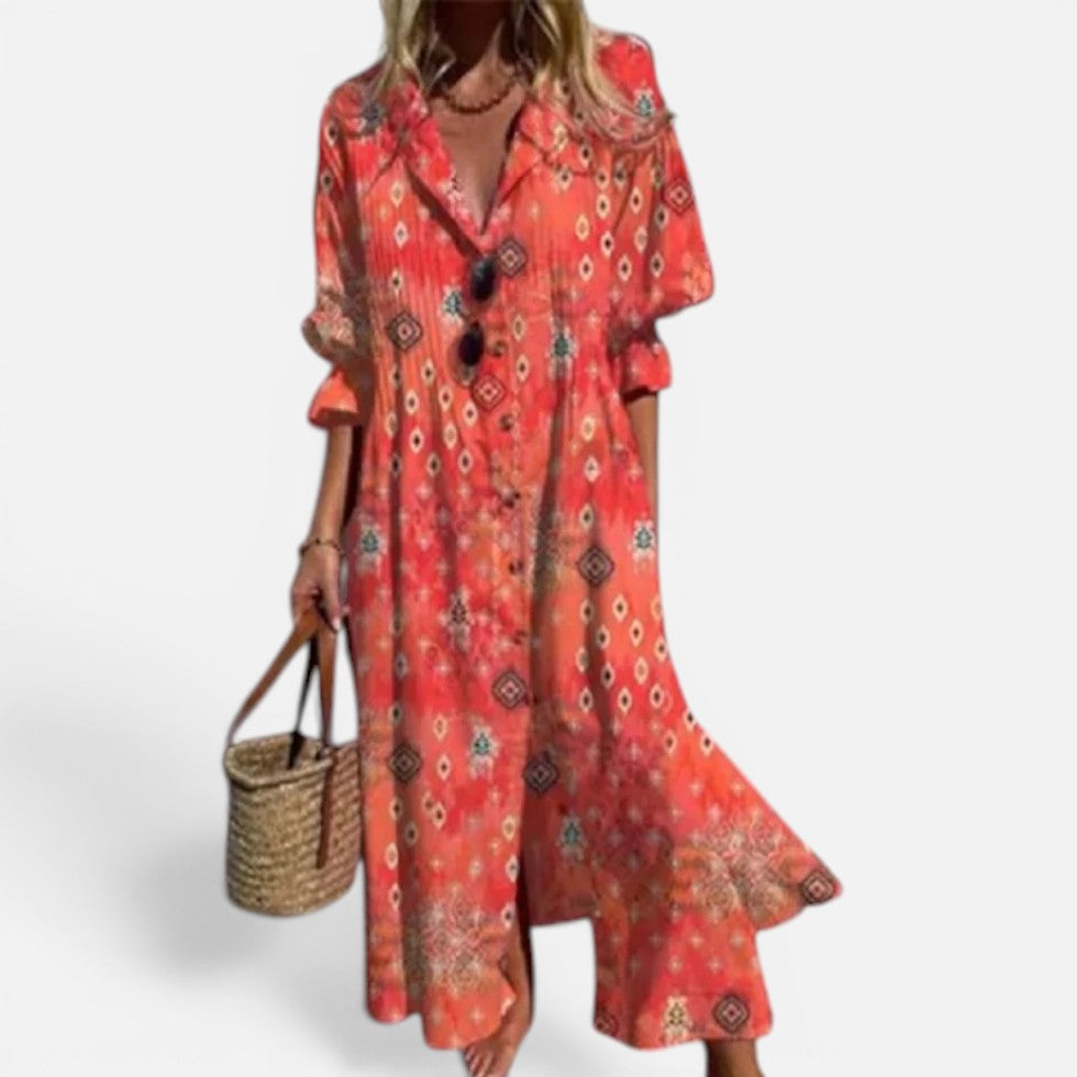 Relaxed Printed Shirt Dress with Button Front – House of Velari