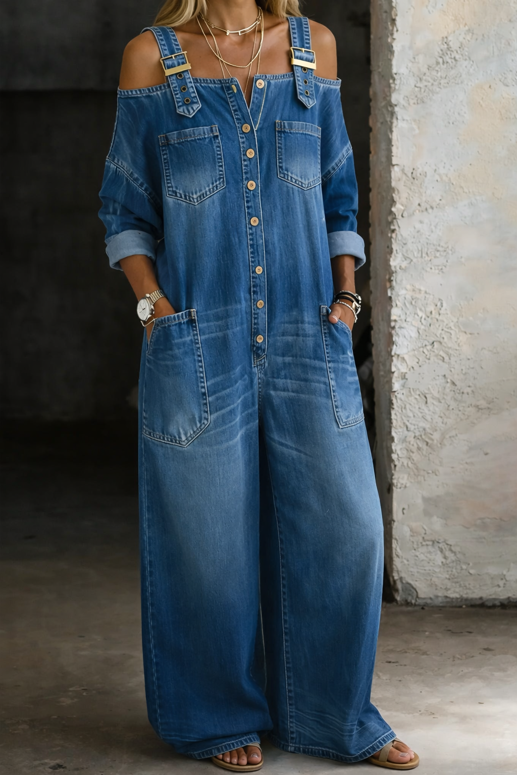 Women's Off-Shoulder Denim Wide Leg Jumpsuit – House of Velari