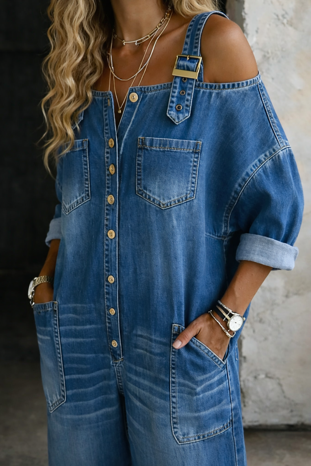 Women's Off-Shoulder Denim Wide Leg Jumpsuit – House of Velari