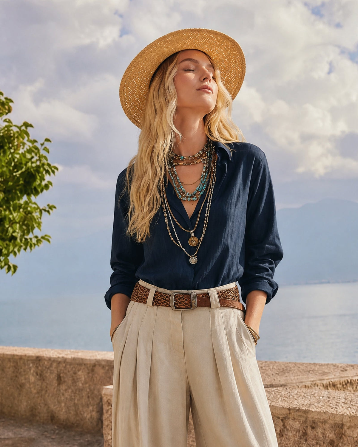 Women's Navy Linen Long Sleeve Shirt – House of Velari