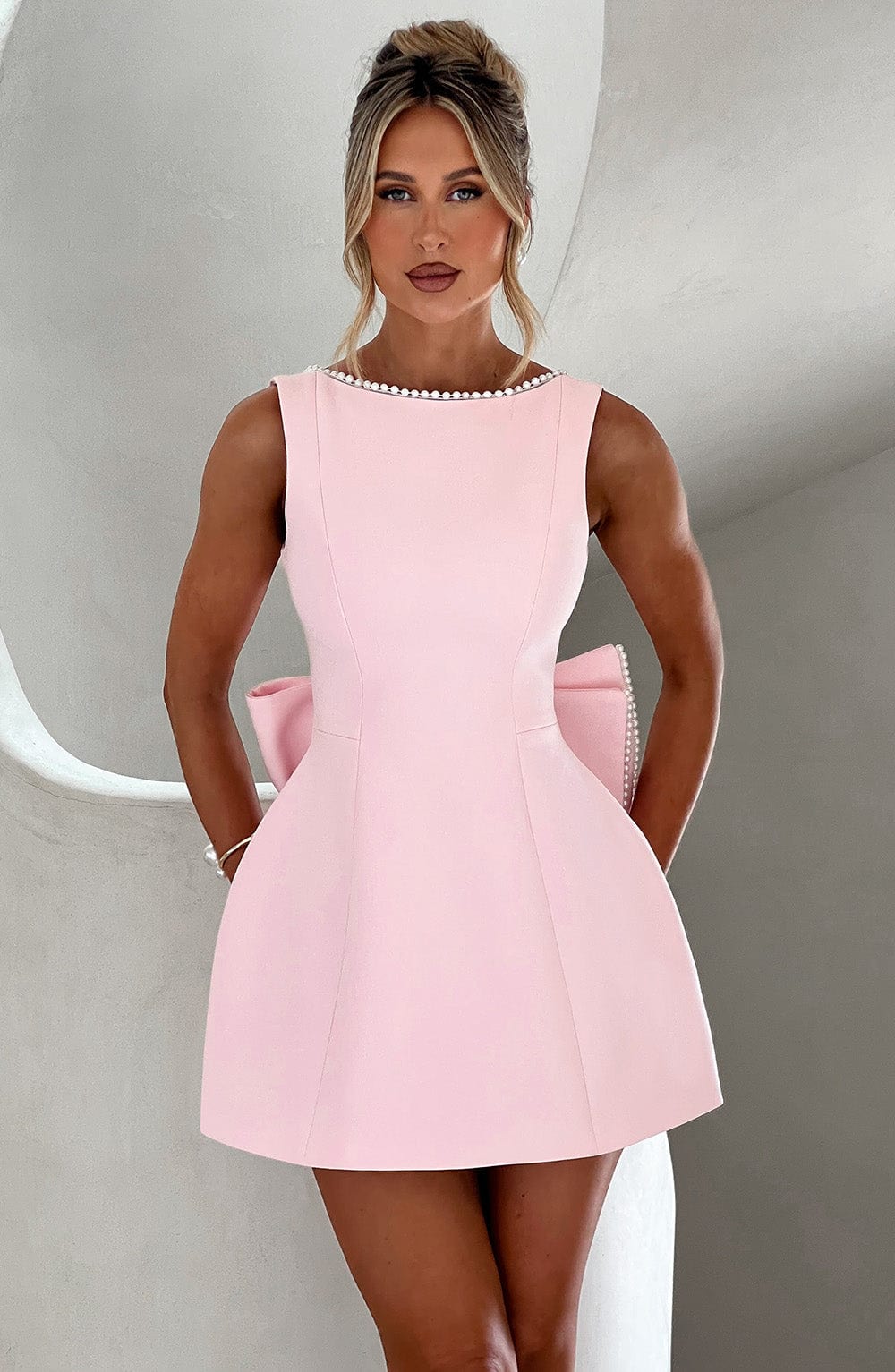 Women's A-Line Mini Dress Pearl Trim – House of Velari