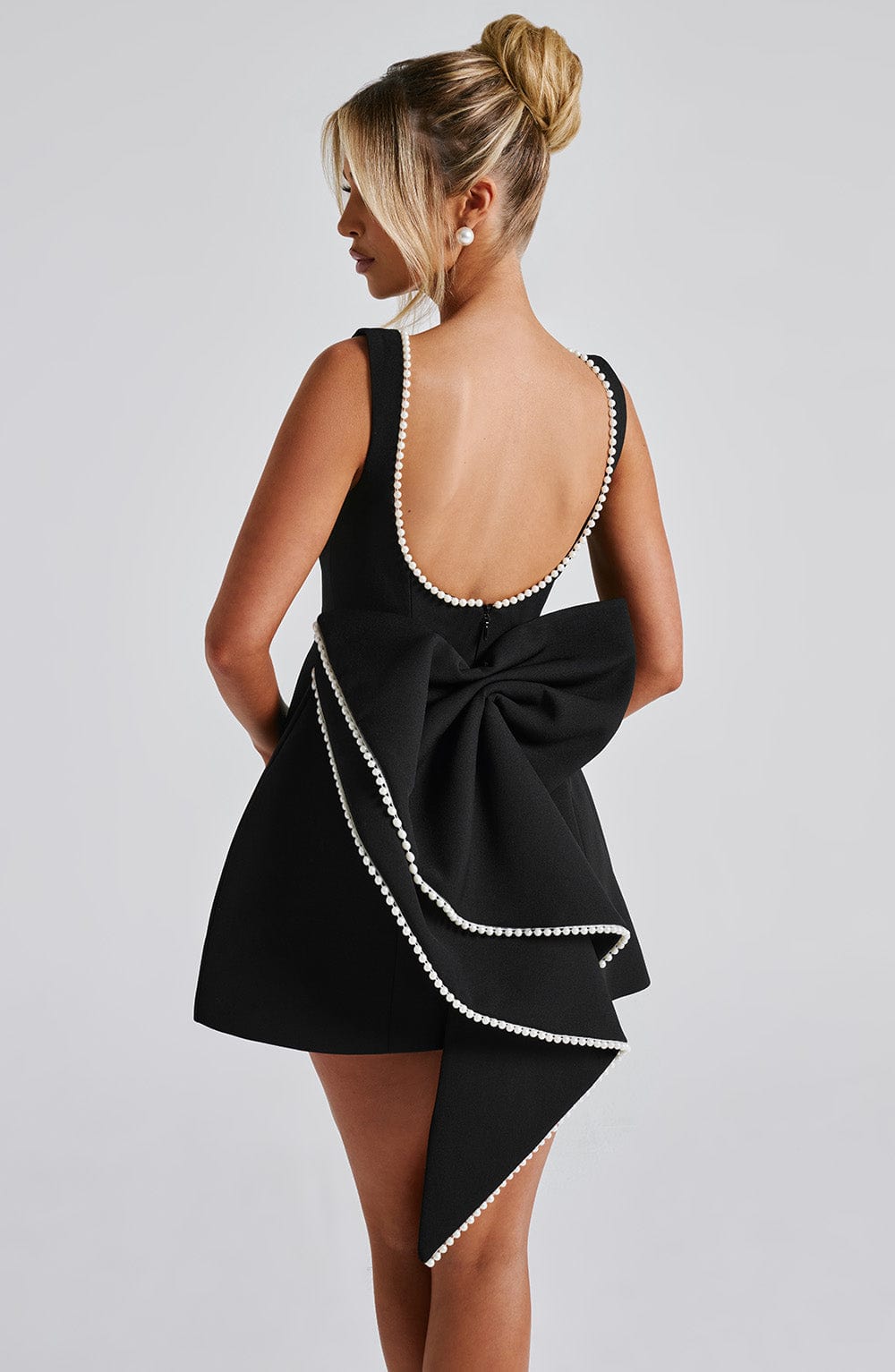 Women's Cocktail Mini Dress Pearl Trim A-Line Bow Back Wedding – House of Velari