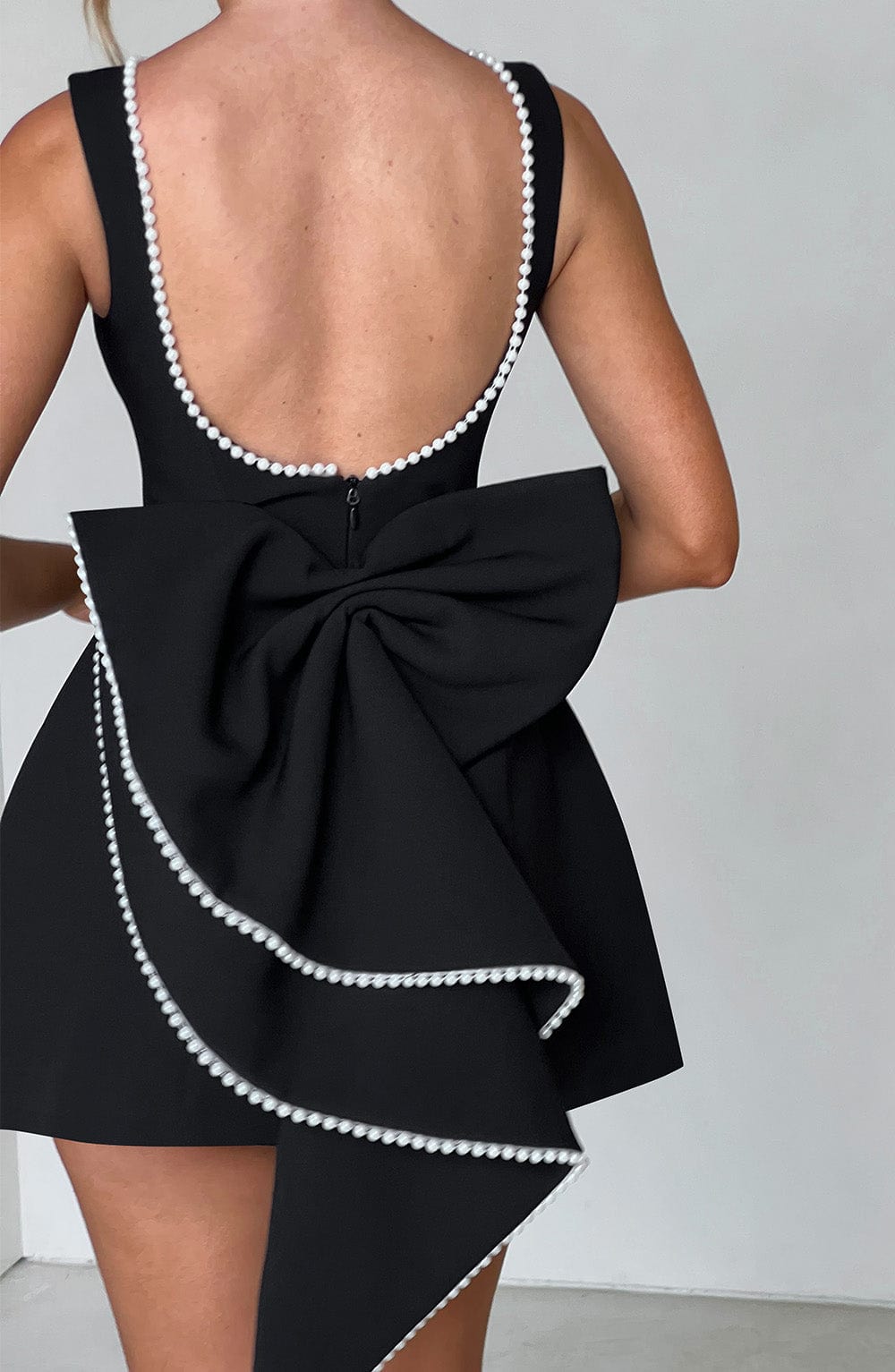 Women's Cocktail Mini Dress Pearl Trim A-Line Bow Back Wedding – House of Velari