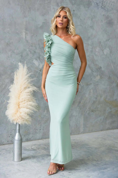 Women's One-Shoulder Maxi Dress Ruffles Wedding Guest – House of Velari