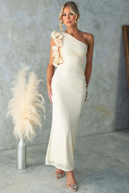 Women's One-Shoulder Maxi Dress Ruffles Wedding Guest – House of Velari