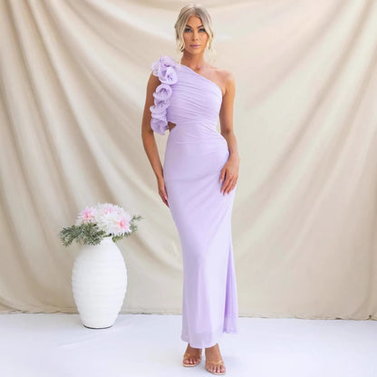 Women's One-Shoulder Maxi Dress Ruffles Wedding Guest – House of Velari