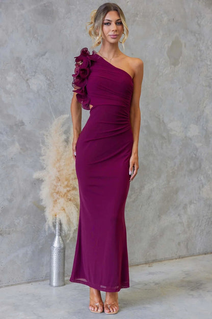 Women's One-Shoulder Maxi Dress Ruffles Wedding Guest – House of Velari