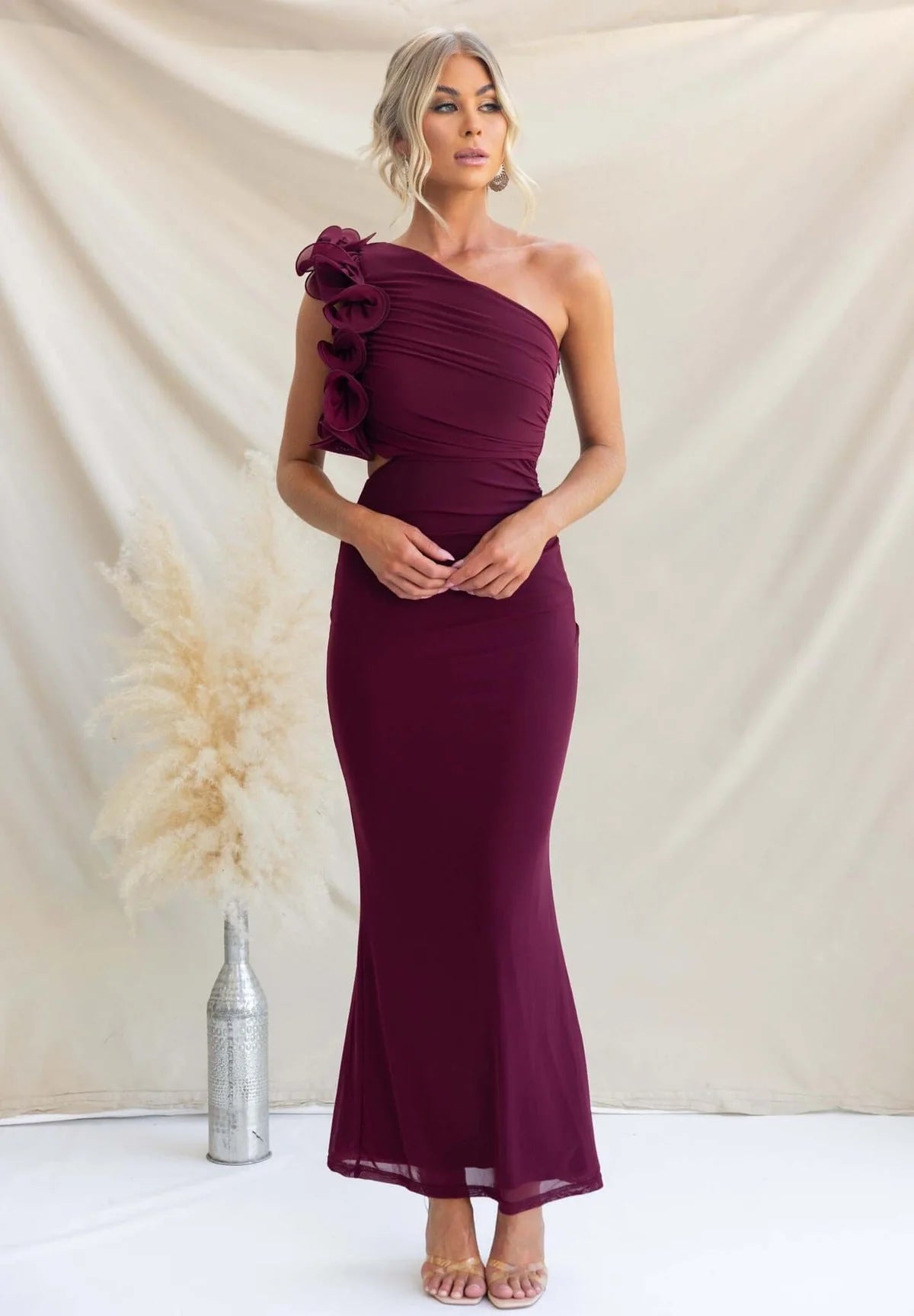 Women's One-Shoulder Maxi Dress Ruffles Wedding Guest – House of Velari