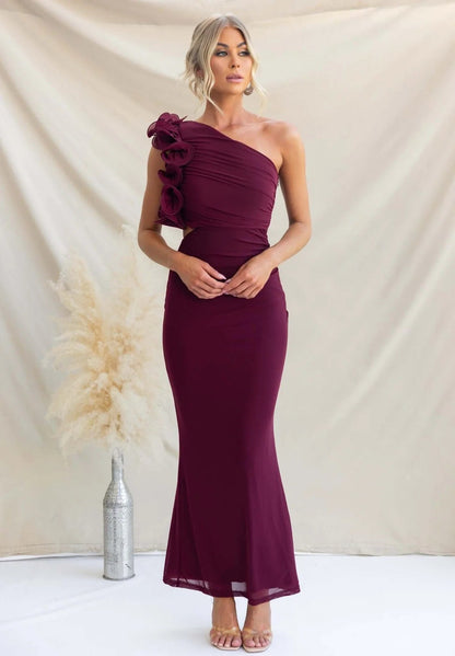 Women's One-Shoulder Maxi Dress Ruffles Wedding Guest – House of Velari