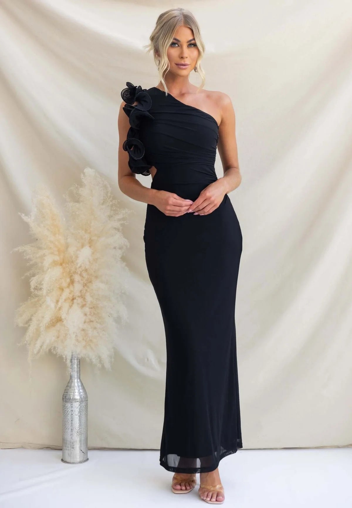 Women's One-Shoulder Maxi Dress Ruffles Wedding Guest – House of Velari