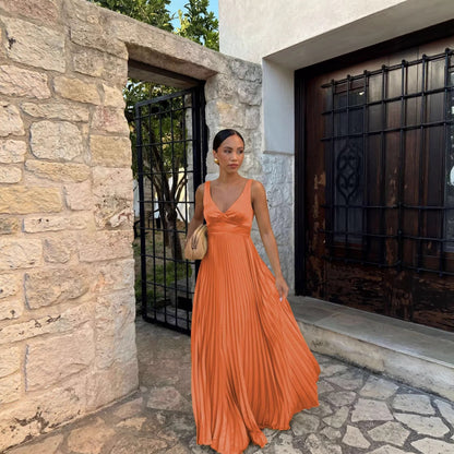 Women's Pleated Maxi Dress V-Neck Sleeveless – House of Velari
