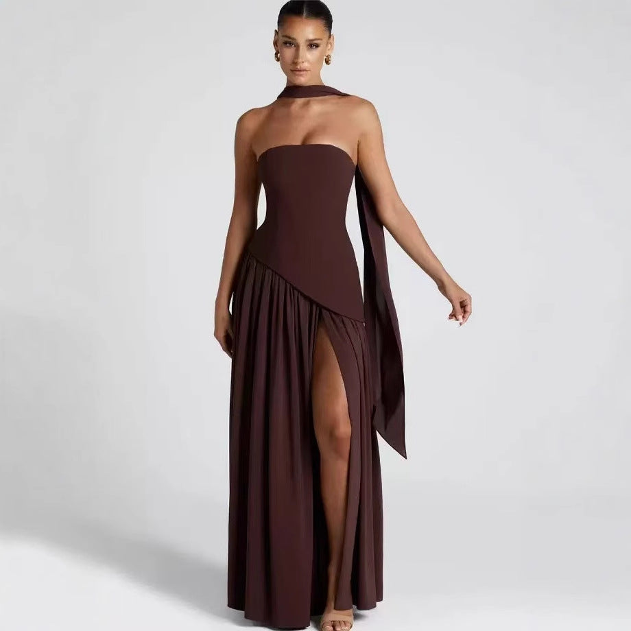 Women's Strapless Maxi Dress Leg Split Wedding Guest – House of Velari