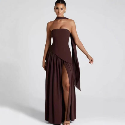 Women's Strapless Maxi Dress Leg Split Wedding Guest – House of Velari