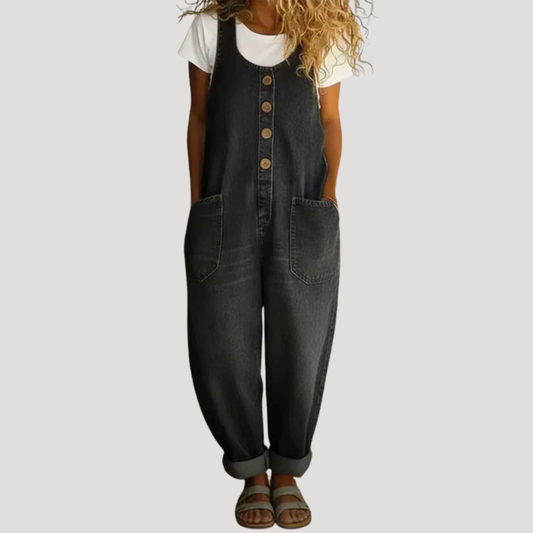 Women's Baggy Wide Leg Dungaree Overalls Button Jumpsuit – House of Velari